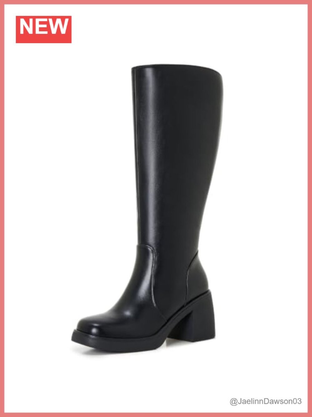 Wide Calf Knee High Platform Chunky Heel Square Toe Zip Boots Women Faux Leather